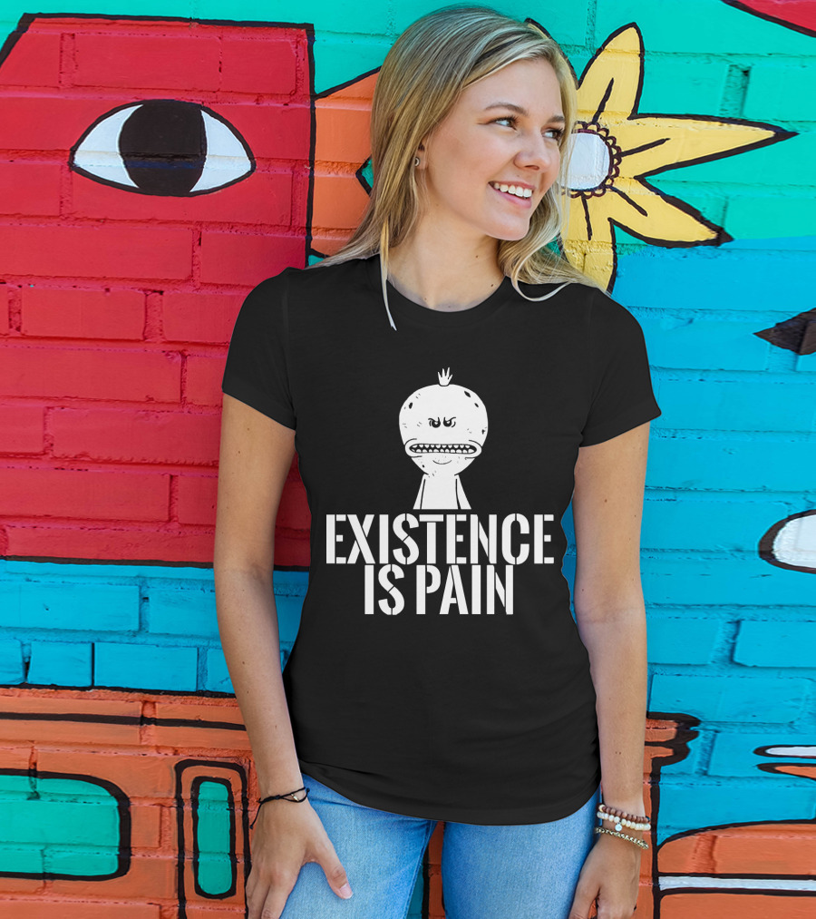 Existence Is Pain Mr. Meeseeks Character Image White Ink T-Shirt