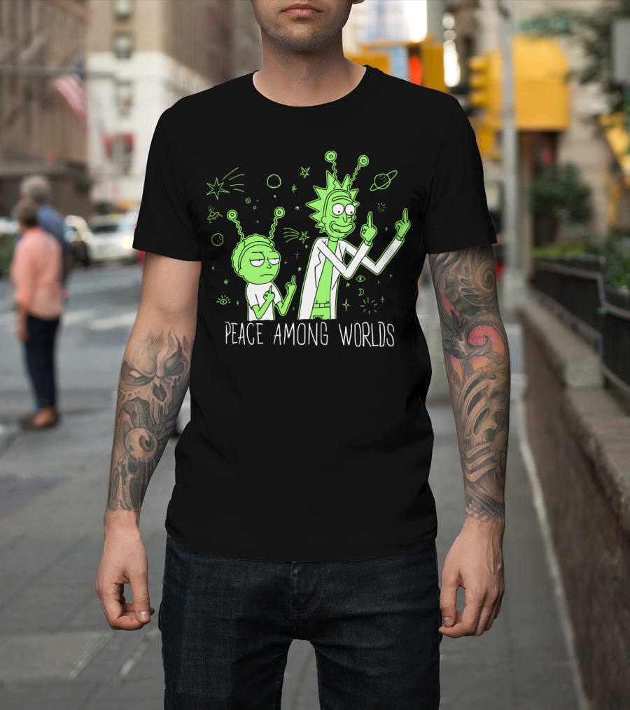 Peace Among Worlds Rick And Morty Alien Gesture T-Shirt
