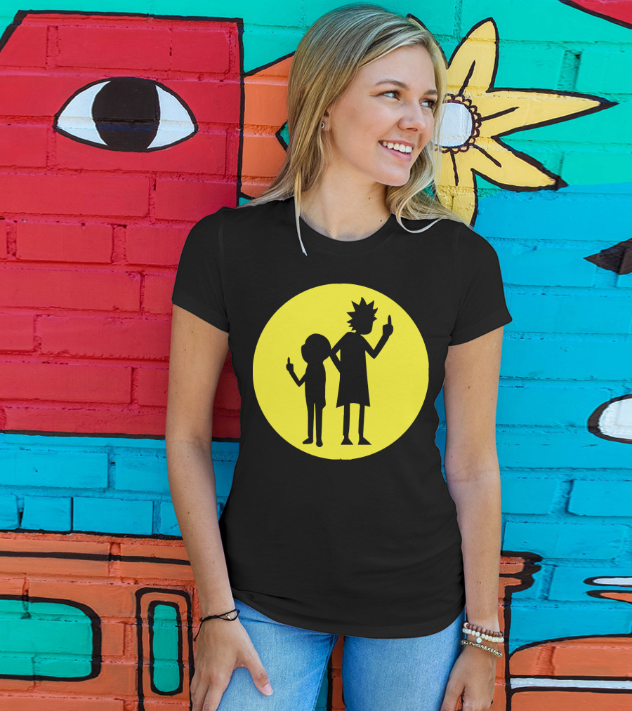Rick And Morty Silhouette Circle Middle Finger T-Shirt