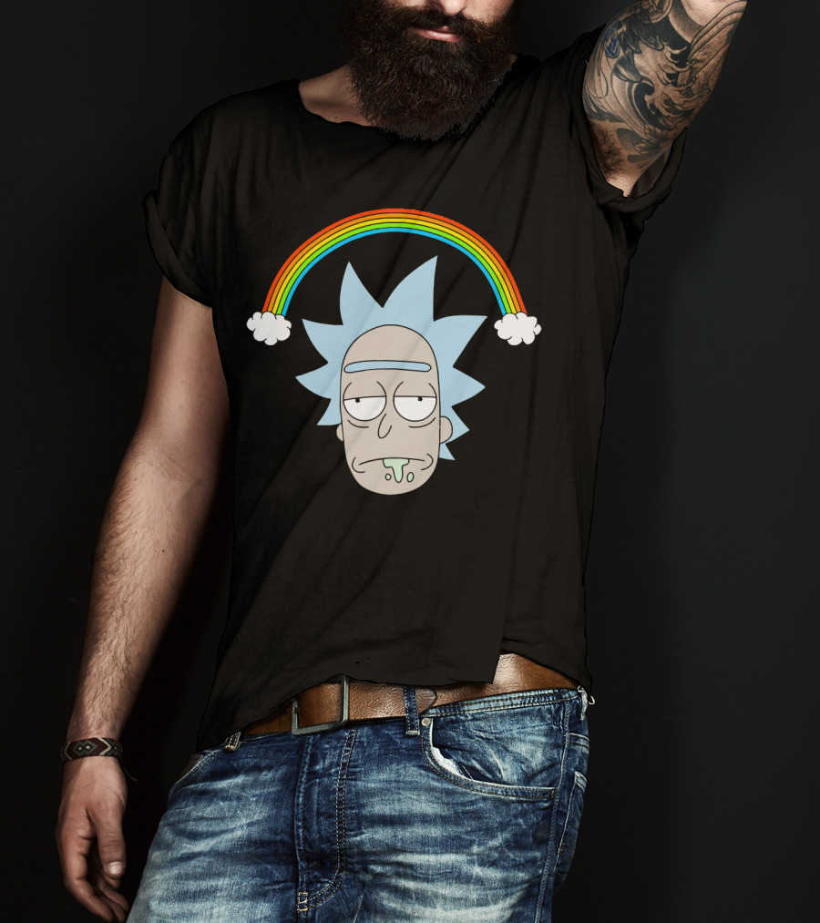 Rick Head With Rainbow And Clouds T-Shirt