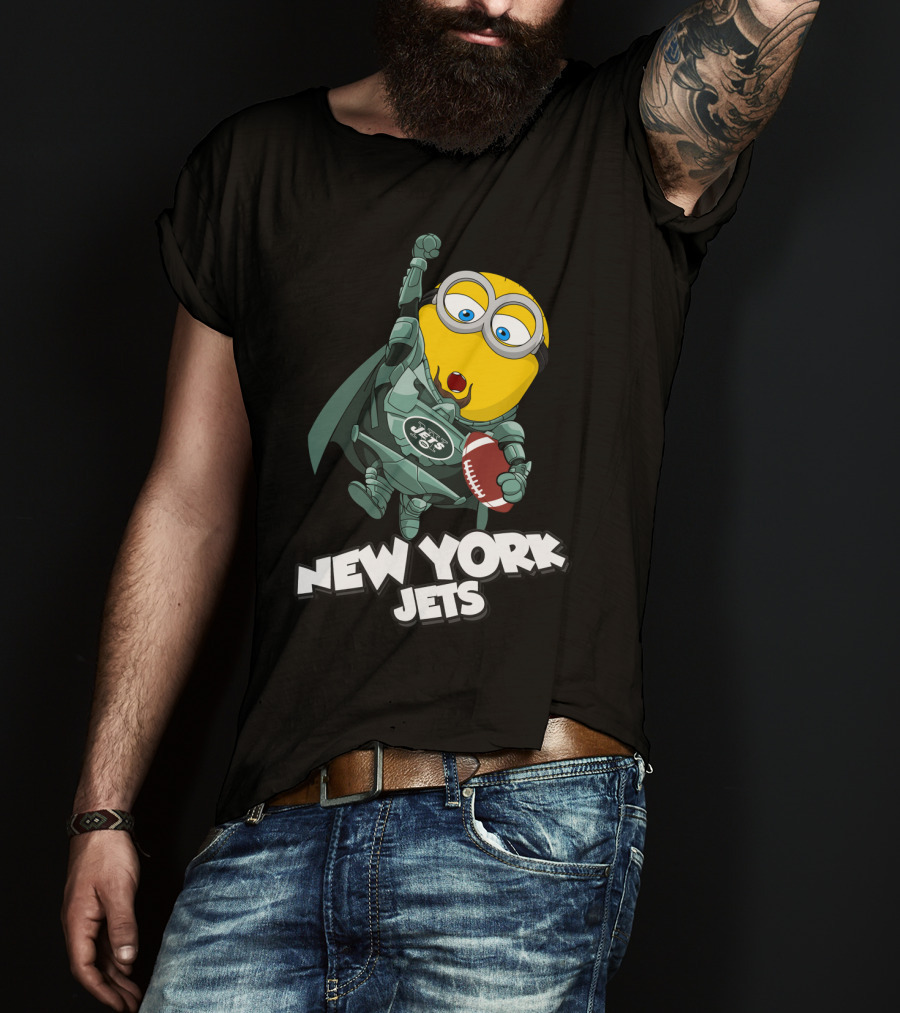 New York Jets Minion Superhero Holding Football T-Shirt
