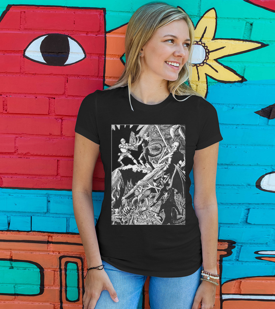 PALADIN IN HELL Classic Dungeon Adventure Battle Scene With Demons And Warriors T-Shirt
