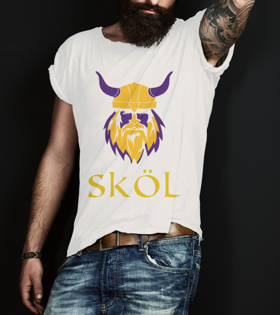 Viking Skol Helmet Scandinavian Warrior Iconic Purple And Gold Nordic T-Shirt