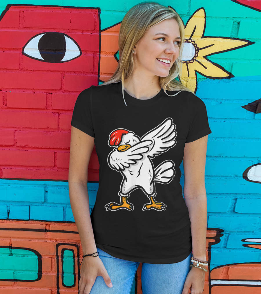 Dabbing Chicken Icon With Red Comb And White Feathers T-Shirt