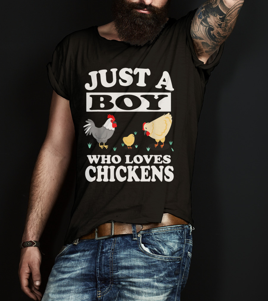 Just A Boy Who Loves Chickens Farm Chicken Rooster Hen Chicks T-Shirt