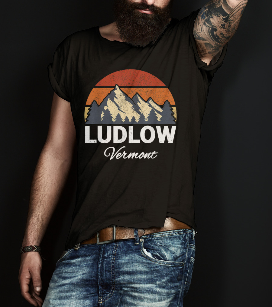 Ludlow Vermont Mountain Forest Retro Sunset T-Shirt