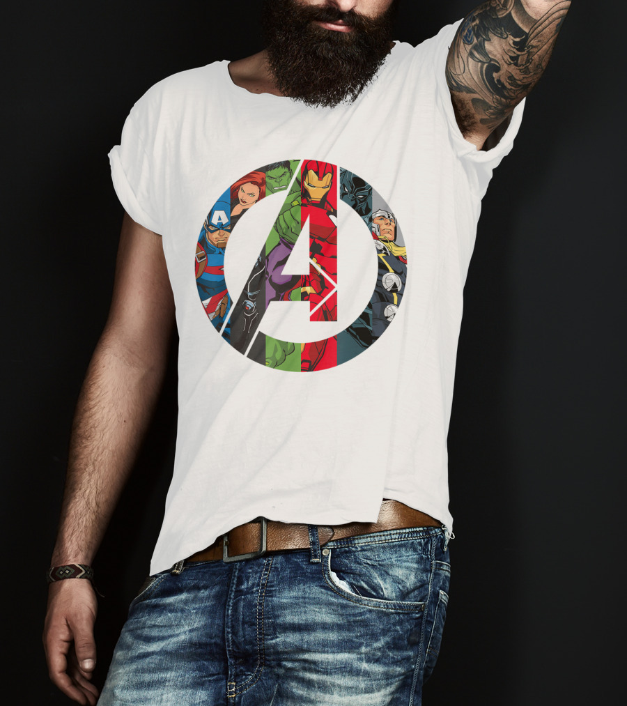 Avengers Assemble Icon With Captain America, Black Widow, Hulk, Iron Man, Black Panther, Thor T-Shirt