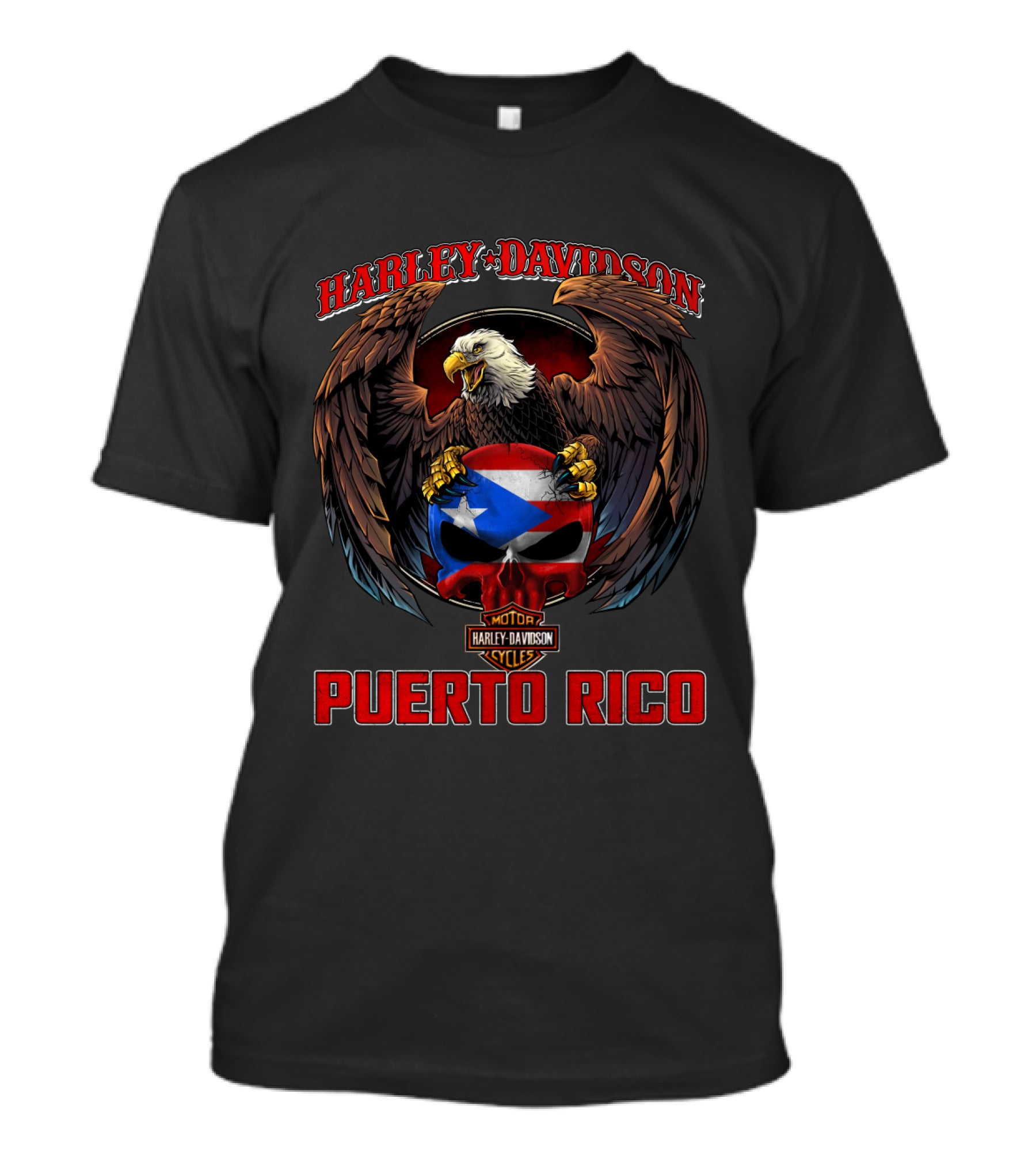 Harley Davidson Puerto Rico Eagle And Flag Skull T-Shirt