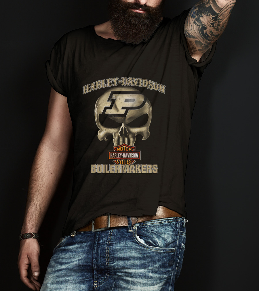 Harley Davidson Purdue Boilermakers Skull Motorcycles T-Shirt