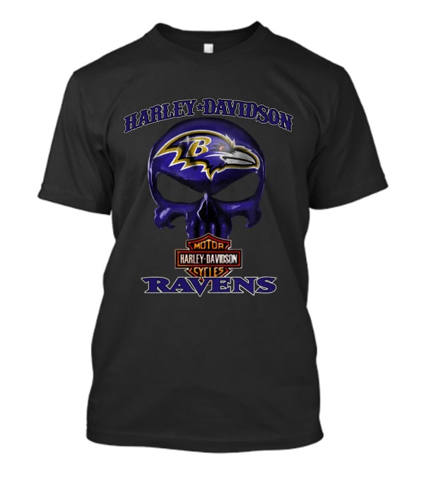 Harley Davidson Skull Baltimore Ravens Motor Cycles Nfl T-Shirt