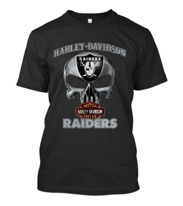Harley Davidson Skull Raiders Nfl Oakland Raiders Motorcycles T-Shirt