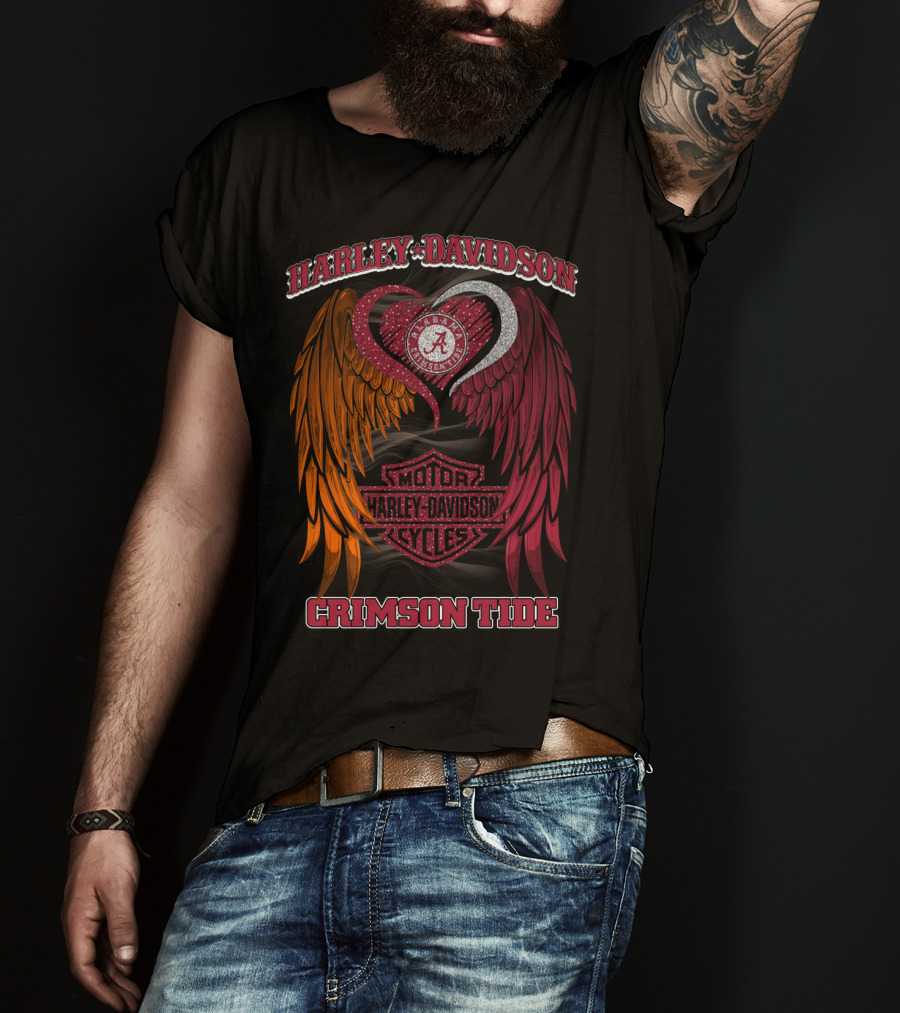 Harley Davidson Alabama Crimson Tide Winged Heart Motor Cycles T-Shirt