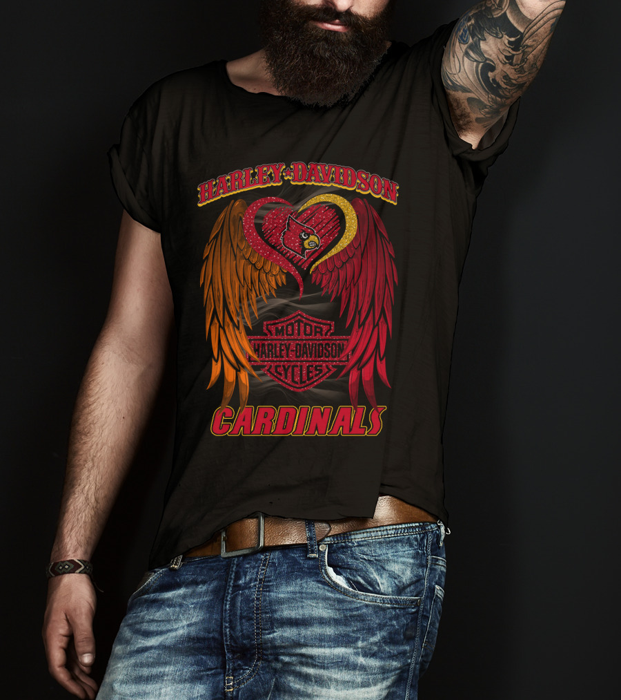 Harley Davidson Ncaa Louisville Cardinals Winged Heart T-Shirt