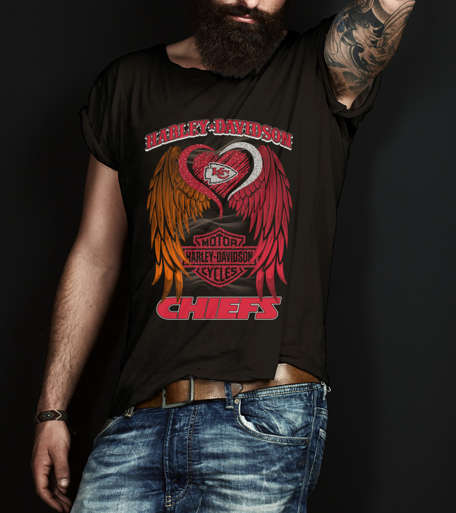 Harley Davidson Motor Cycles Kansas City Chiefs Wings Heart T-Shirt