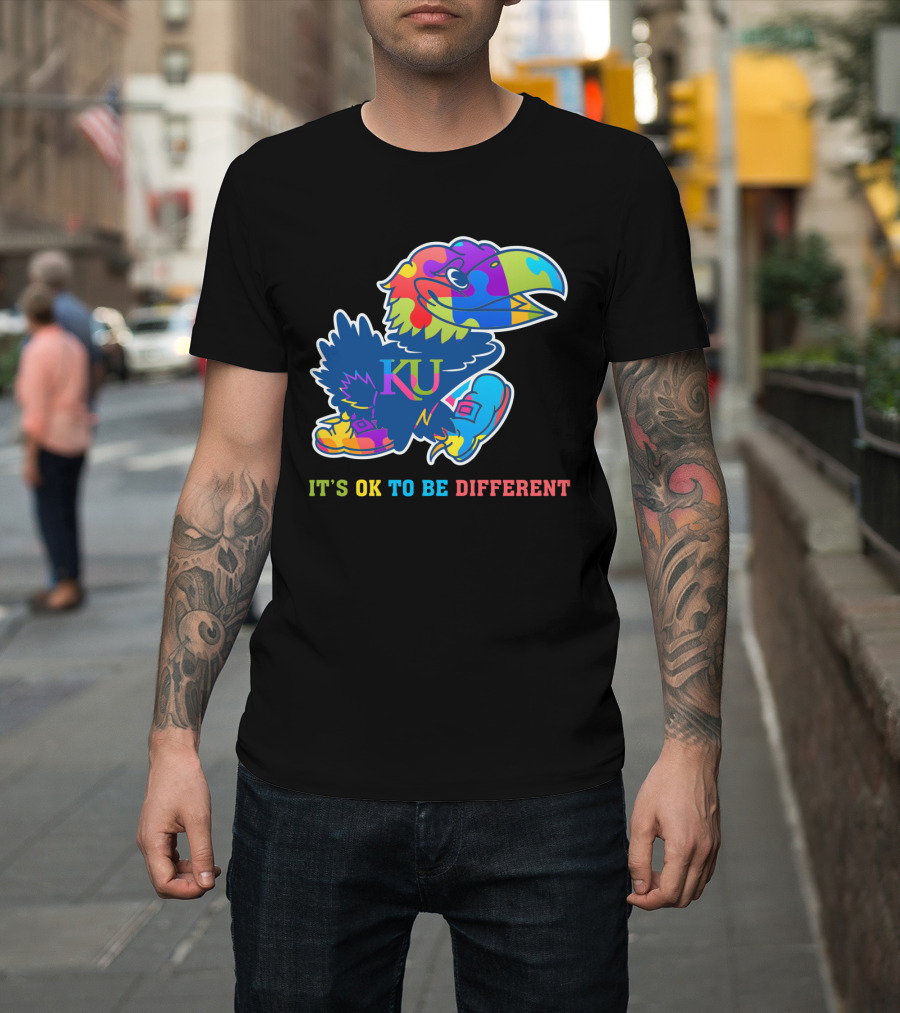 KU Jayhawks It's OK To Be Different Rainbow Mascot T-Shirt