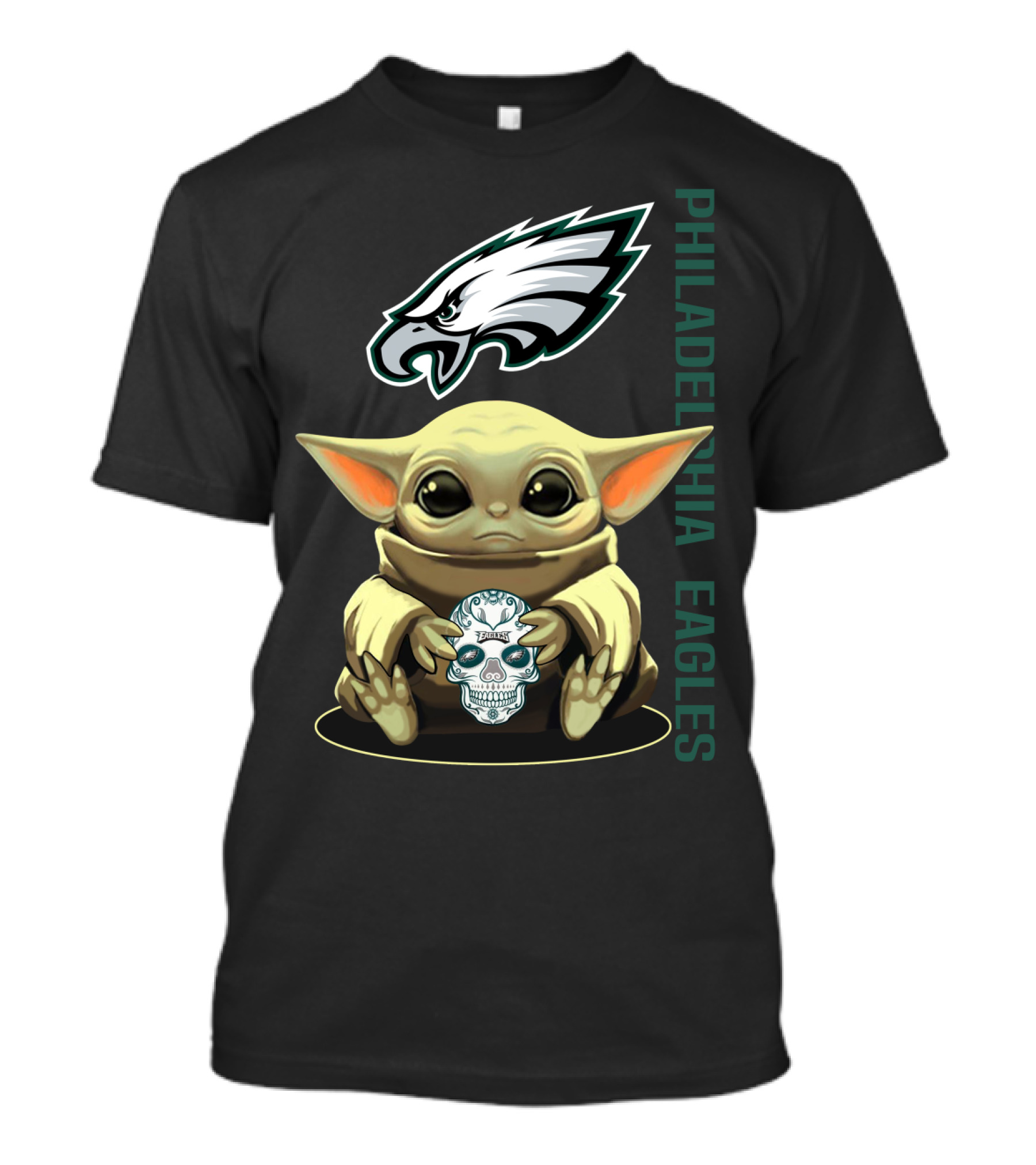 Philadelphia Eagles Baby Yoda Holding Skull T-Shirt