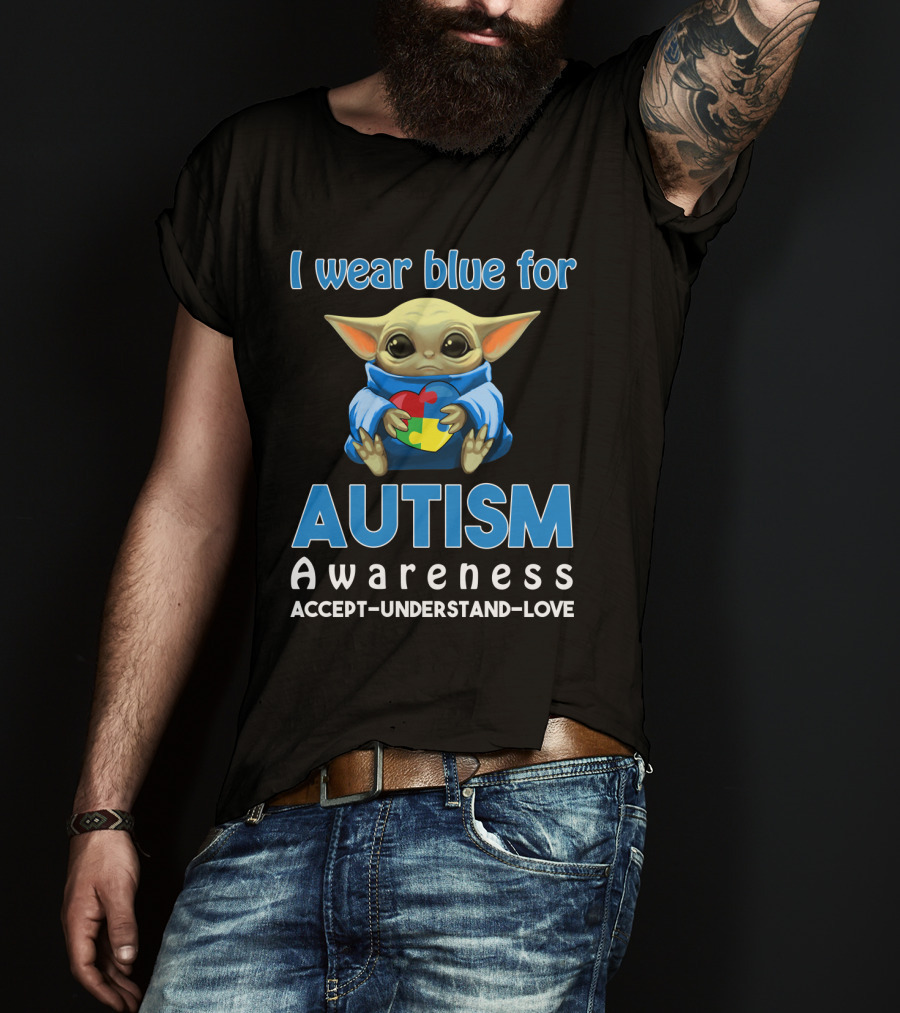 I Wear Blue For Autism Awareness Accept Understand Love Puzzle Baby Alien T-Shirt