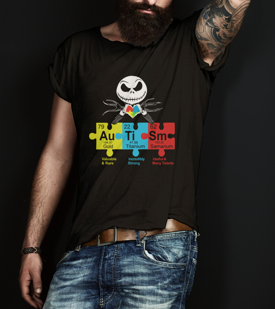 Autism Gold Titanium Samarium Jack Skellington Puzzle Elements T-Shirt