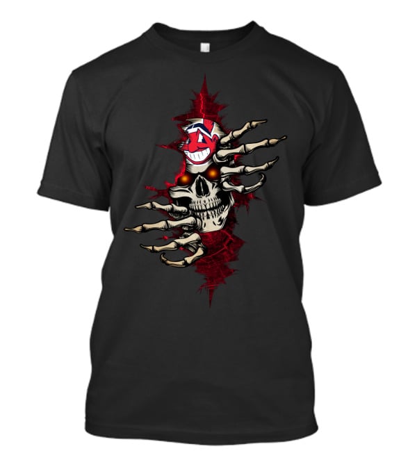 Skull Indians Chief Wahoo Red Eyes Skeletal Hands T-Shirt