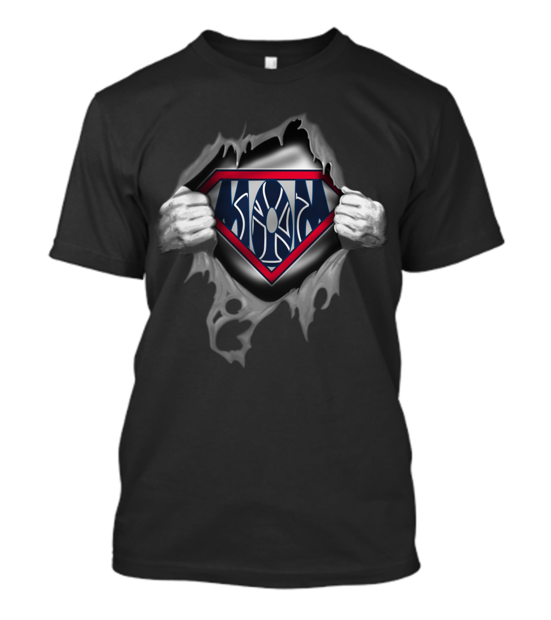 Super Mom Yankees Logo Hands Pulling Open T-Shirt