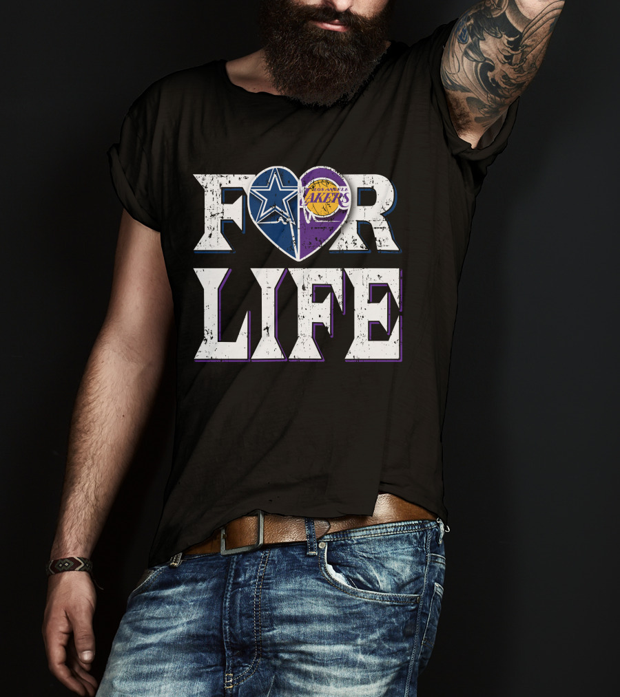 For Life Dallas Cowboys Los Angeles Lakers Heart T-Shirt