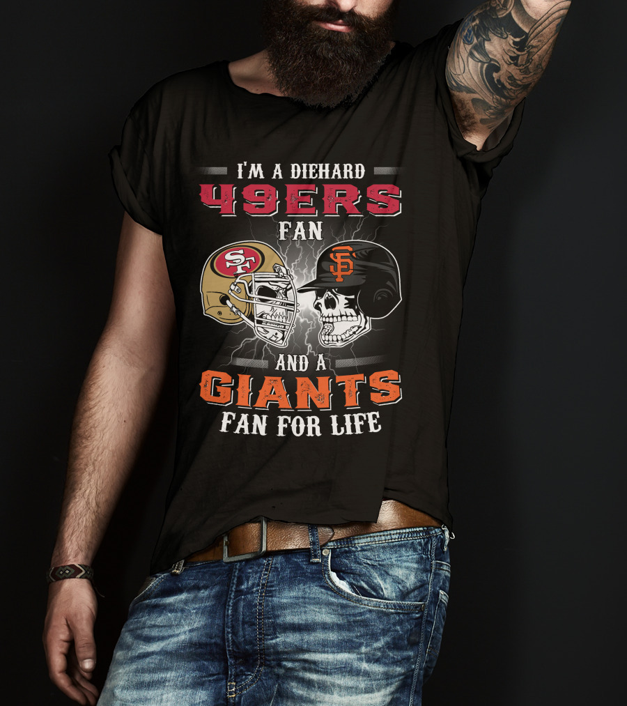 49ers Fan And A Giants Fan San Francisco Football And Baseball Helmets T-Shirt