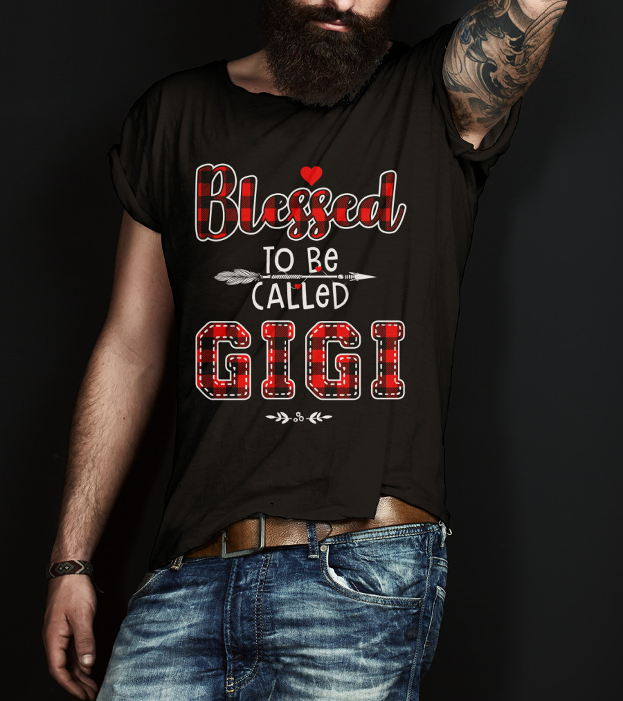 Blessed To Be Called Gigi Plaid Heart Arrow T-Shirt