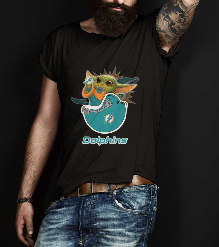 Dolphins Baby Creature Holding Dolphins Logo Nfl Md T-Shirt