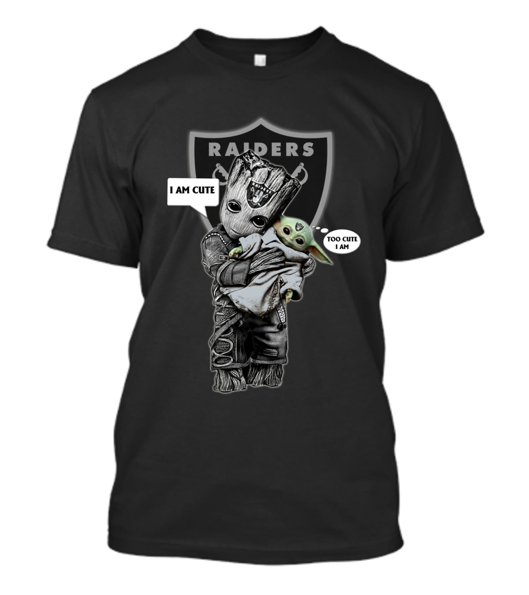 RAIDERS I AM CUTE TOO CUTE Yoda Groot NFL T-Shirt