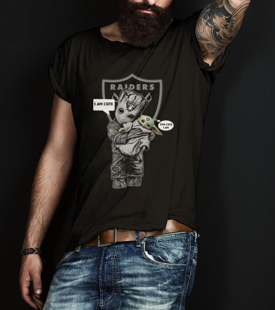 RAIDERS I AM CUTE TOO CUTE Yoda Groot NFL T-Shirt