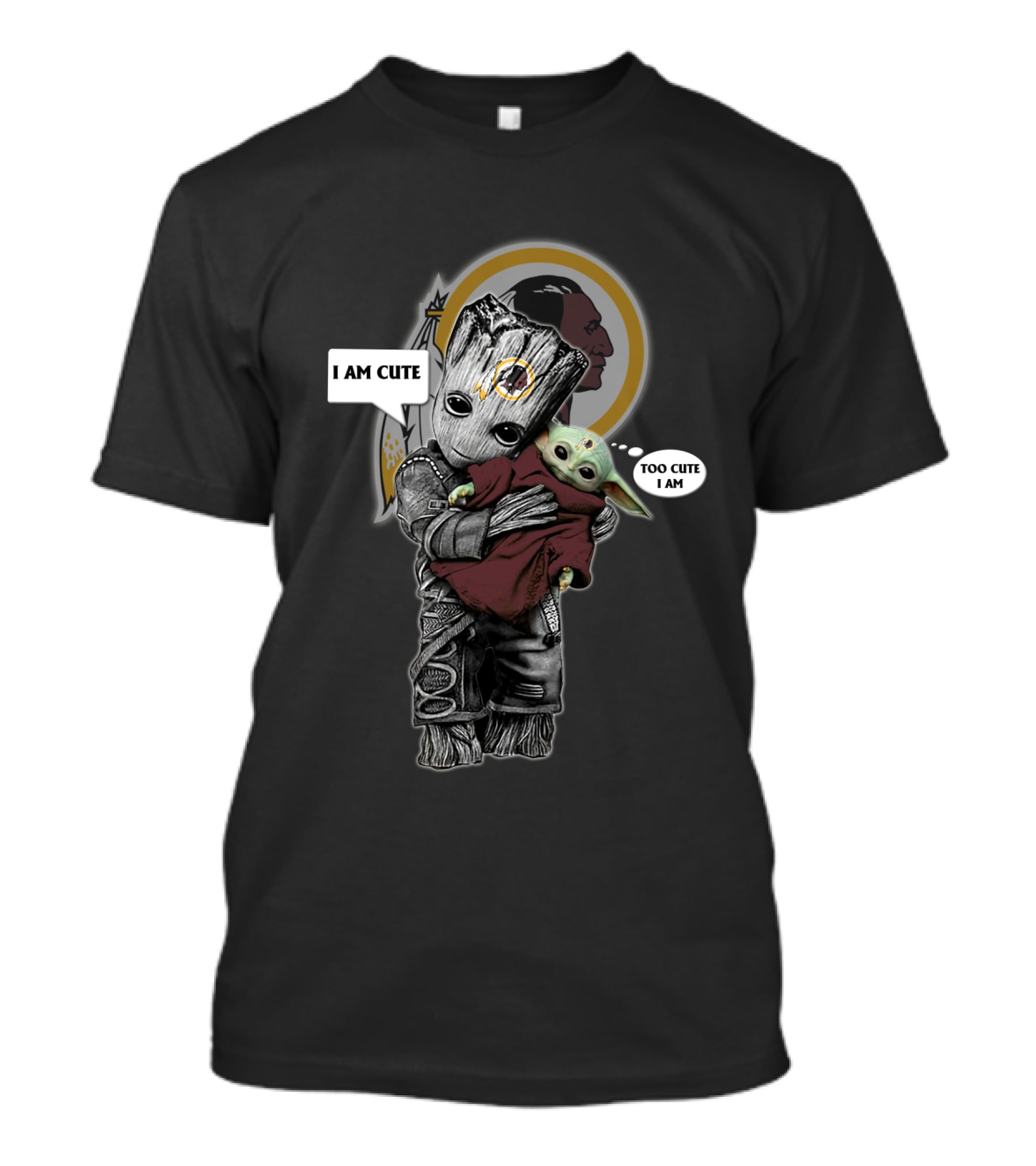WR 010 NFL YodaST I Am Cute Too Cute I Am Baby Characters Hugging T-Shirt