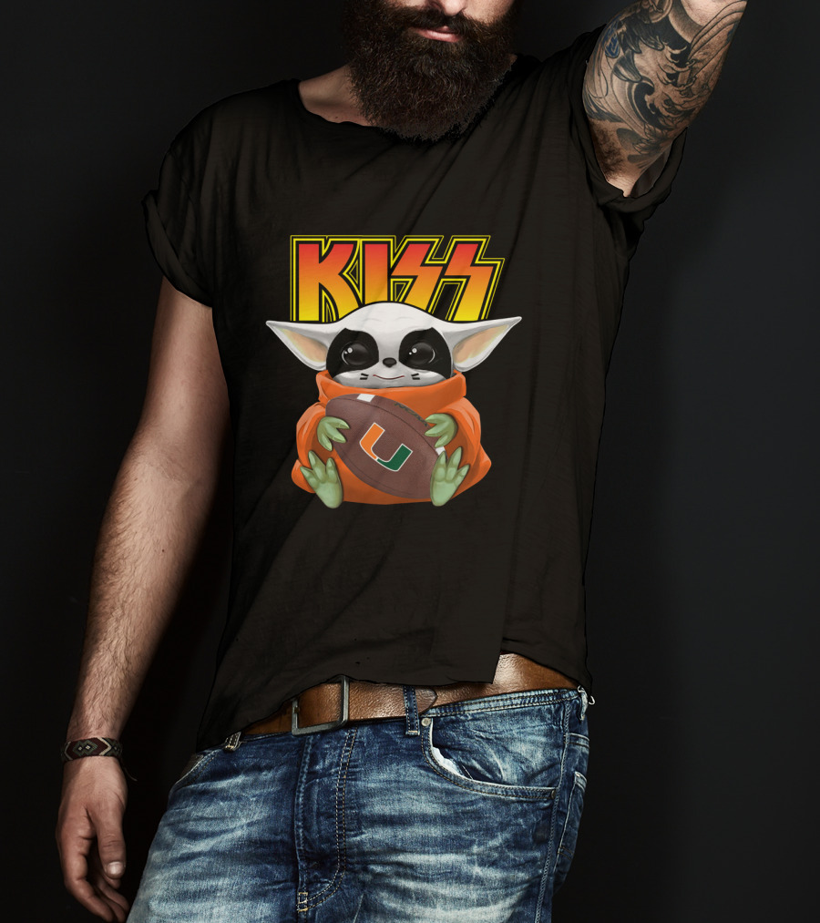 KISS DH 31 Eric Singer Miami Hurricanes Baby Yoda Football T-Shirt