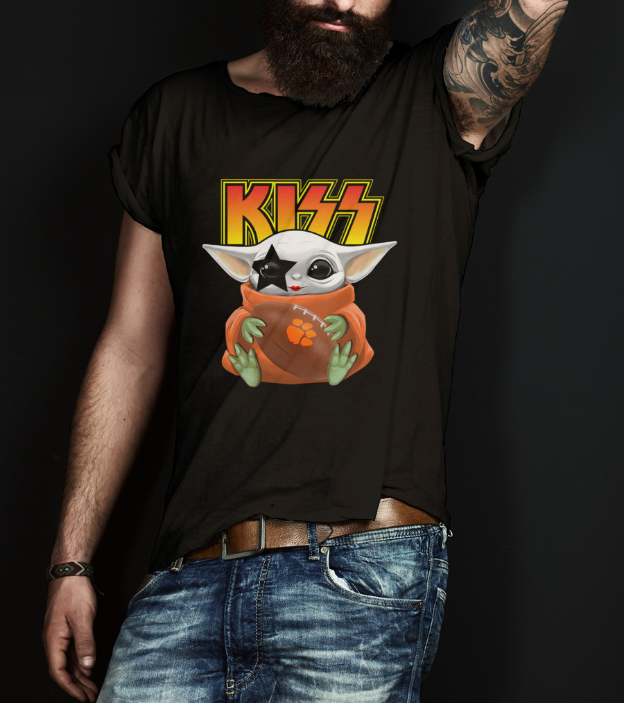 KISS Star Child And Clemson Tigers Football Baby Yoda T-Shirt