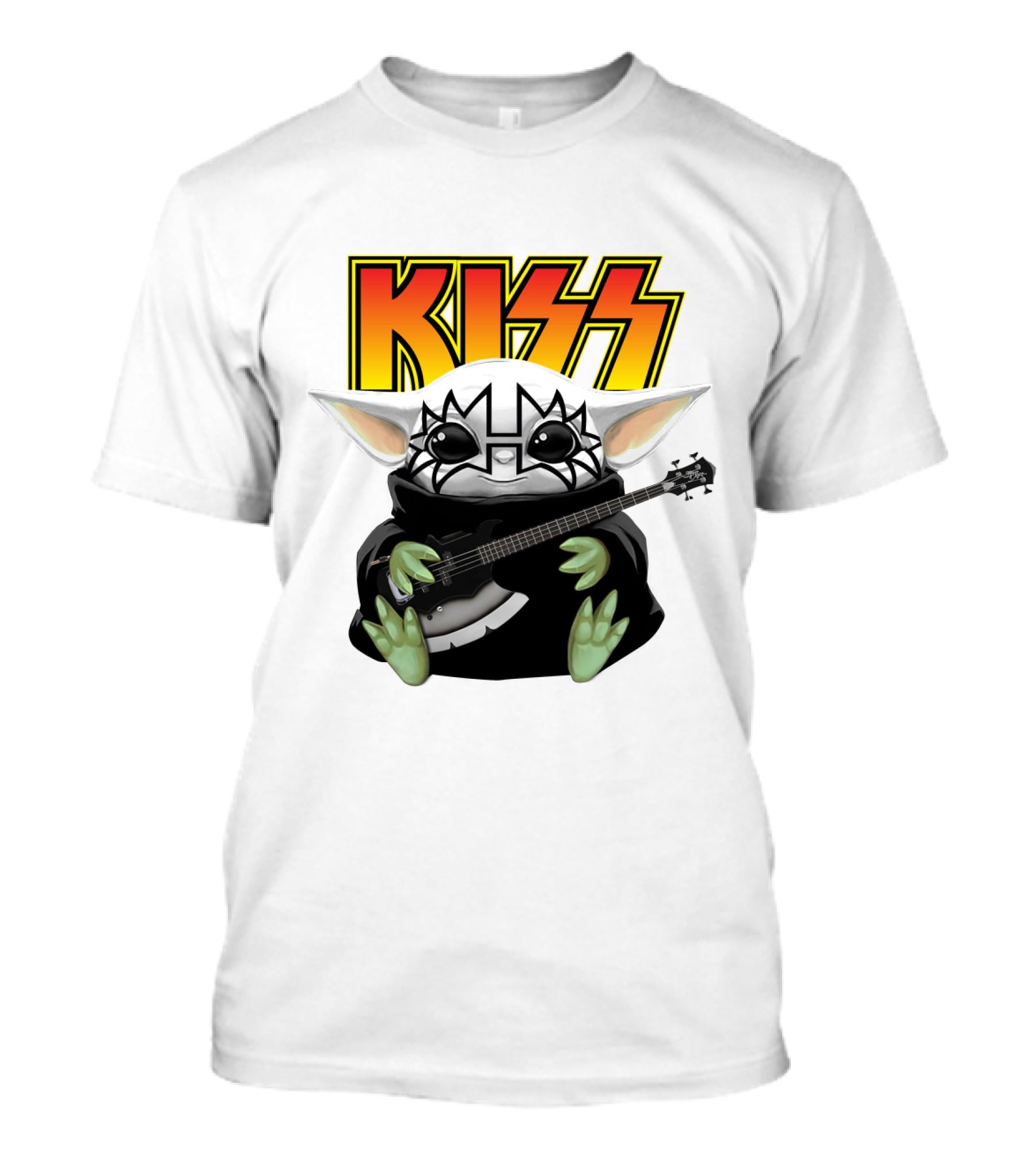KISS Baby Yoda With Guitar In Tommy Thayer Makeup T-Shirt