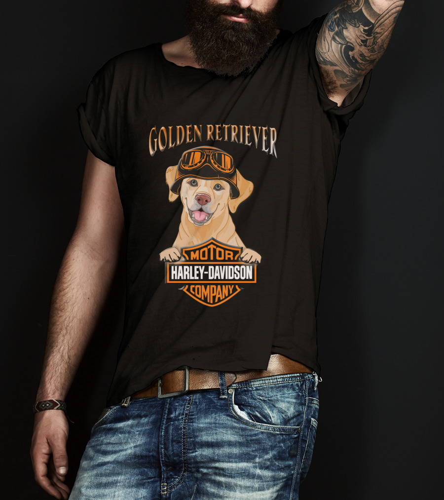 Golden Retriever Harley Davidson Motor Company T-Shirt