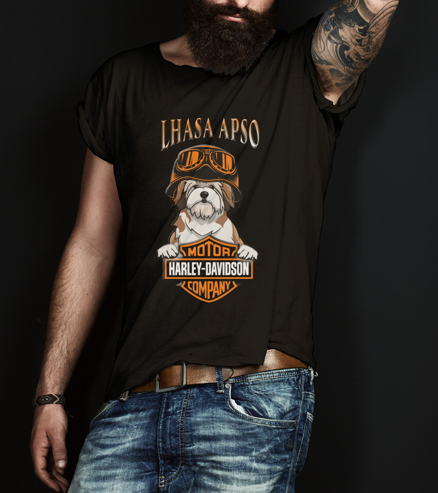 Lhasa Apso Harley Davidson Motor Company Dog With Goggles T-Shirt