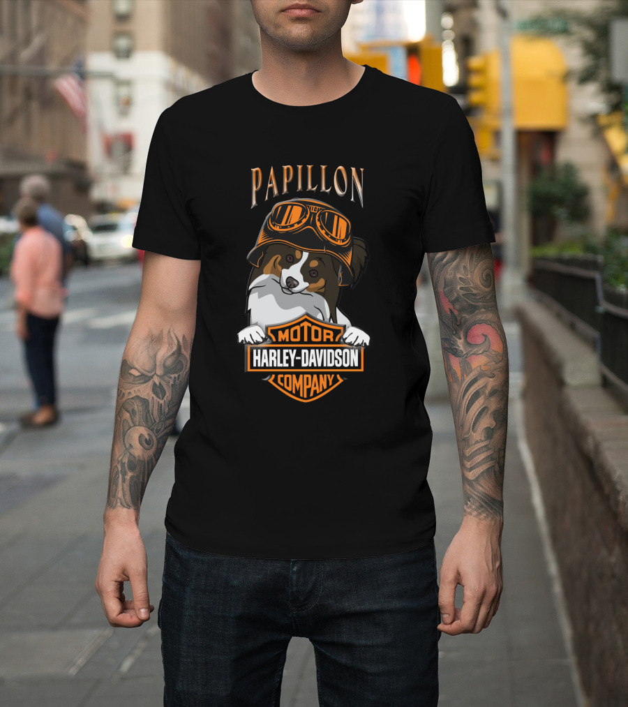 Papillon Harley Davidson Motor Company Dog Goggles T-Shirt