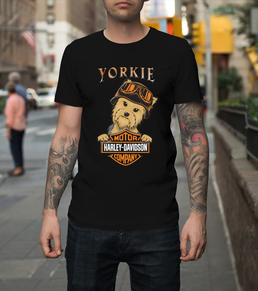 Yorkie Harley Davidson Motorcycle Dog With Goggles T-Shirt