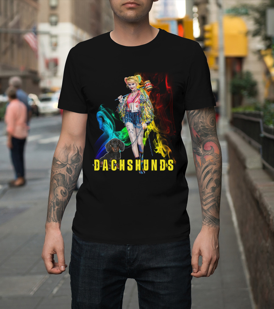Dachshunds Harley Quinn Colorful Smoke Design Dh T-Shirt