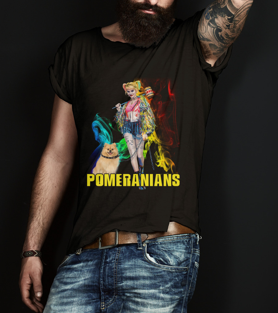 Harley Quinn Pomeranians Colorful Smoke T-Shirt