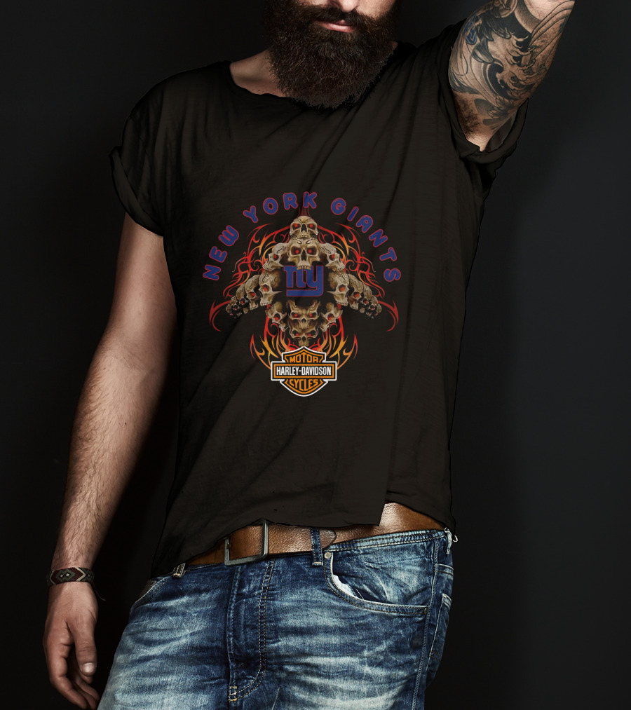 New York Giants Harley Davidson Skulls T-Shirt