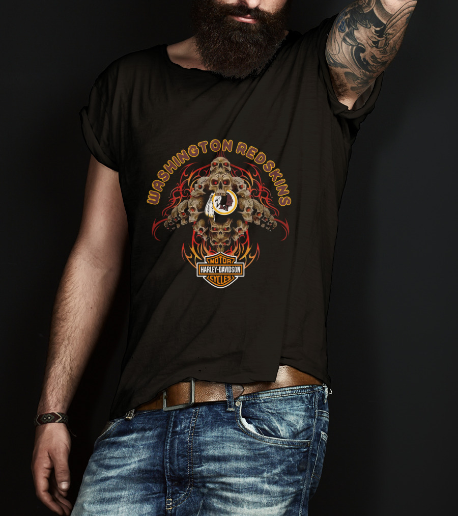 Washington Redskins Harley Davidson Motorcycles Skulls Flame T-Shirt