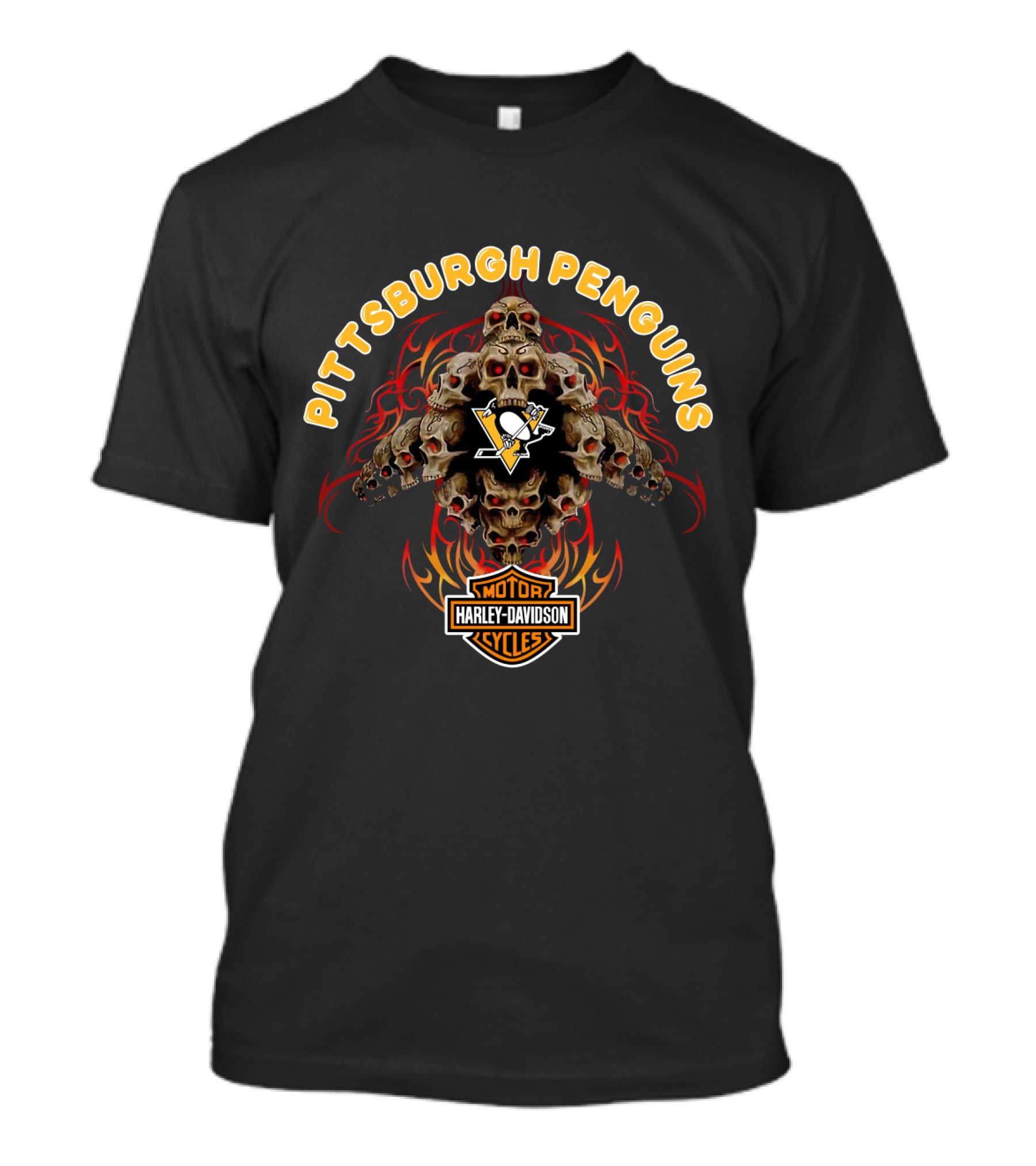 Pittsburgh Penguins Harley Davidson Skull Flames T-Shirt