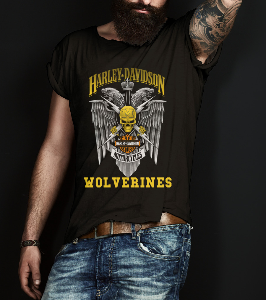 Harley Davidson Motorcycles Michigan Wolverines T-Shirt