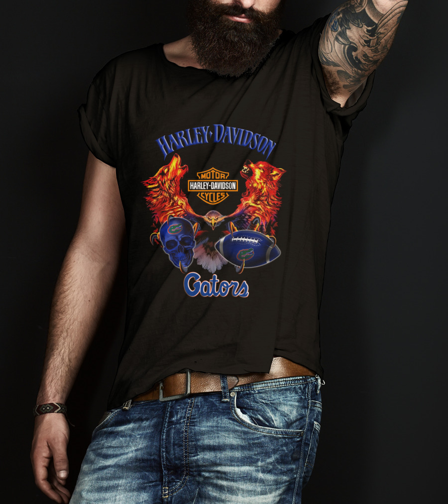 Harley Davidson Gators Florida Motorcycle Wolves Football Skull T-Shirt