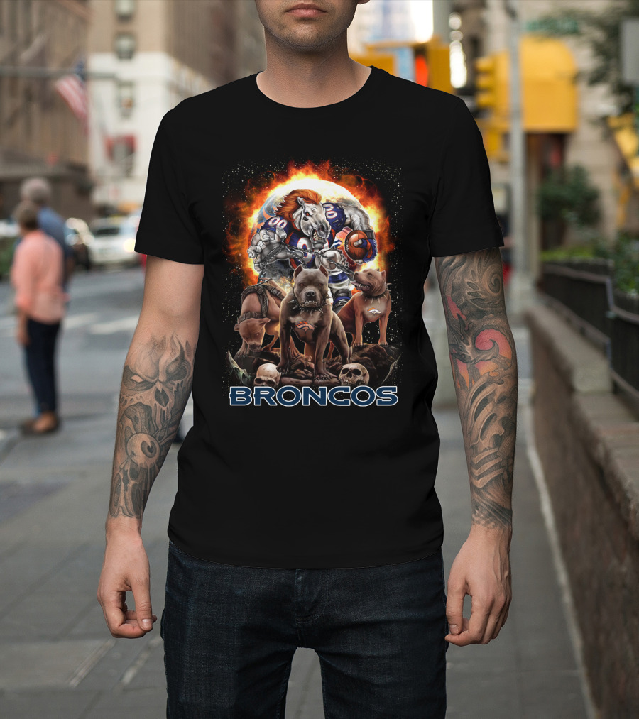 Broncos Horse And Dogs Football Fantasy Art T-Shirt
