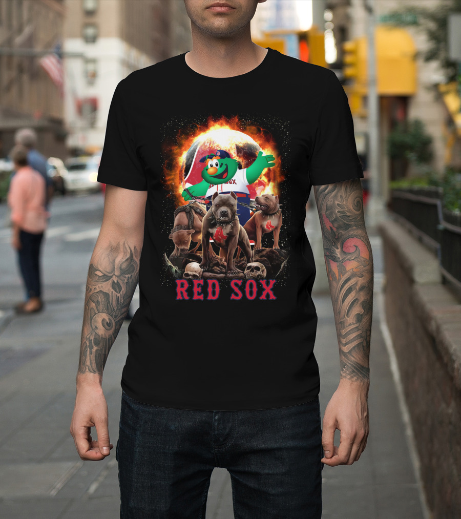 Boston Red Sox Wally Mascot With Fierce Bulldogs And Fiery T-Shirt