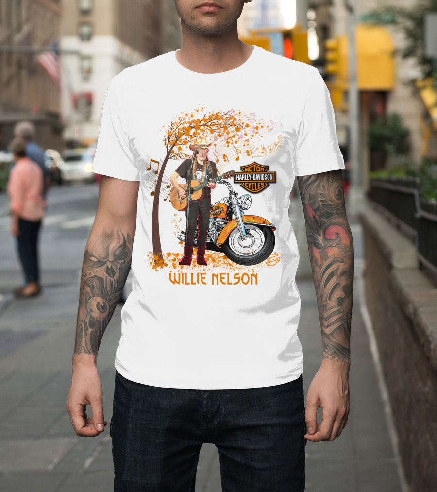 Willie Nelson Harley Davidson Motorcycle Music Tree T-Shirt