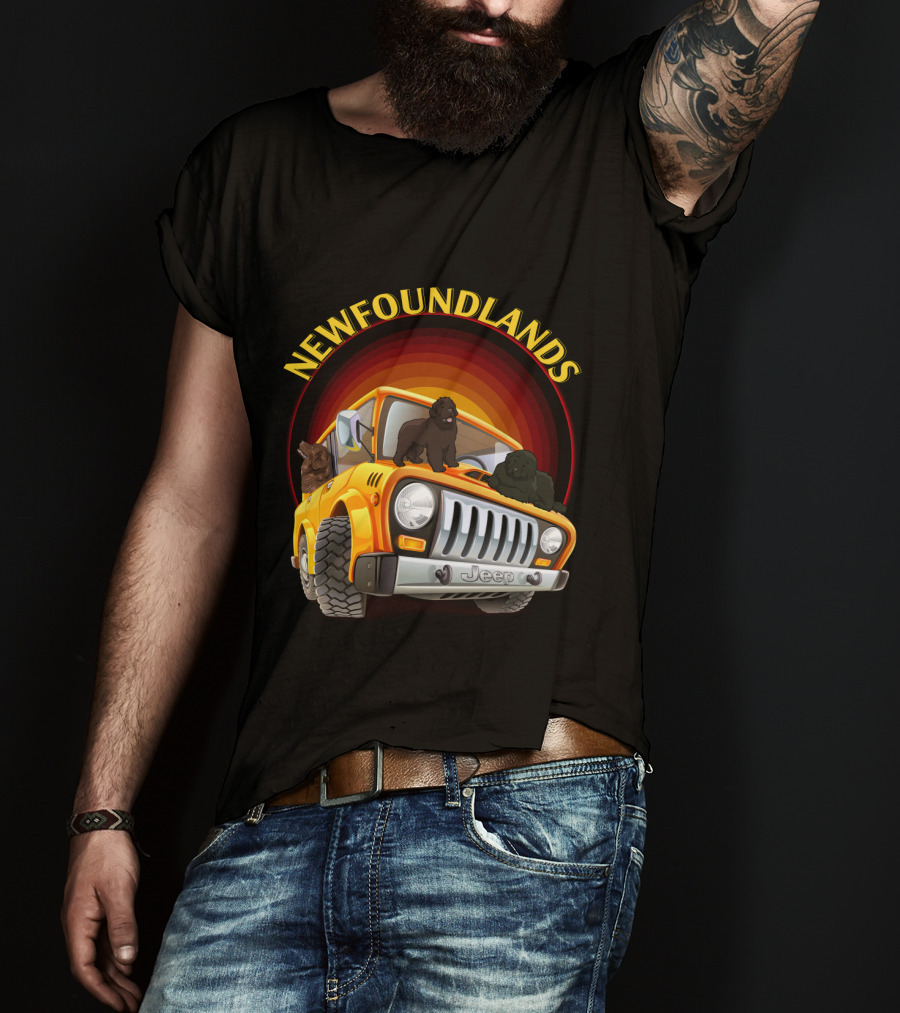 Newfoundlands Jeep Adventure With Dogs In Sunset Circle T-Shirt