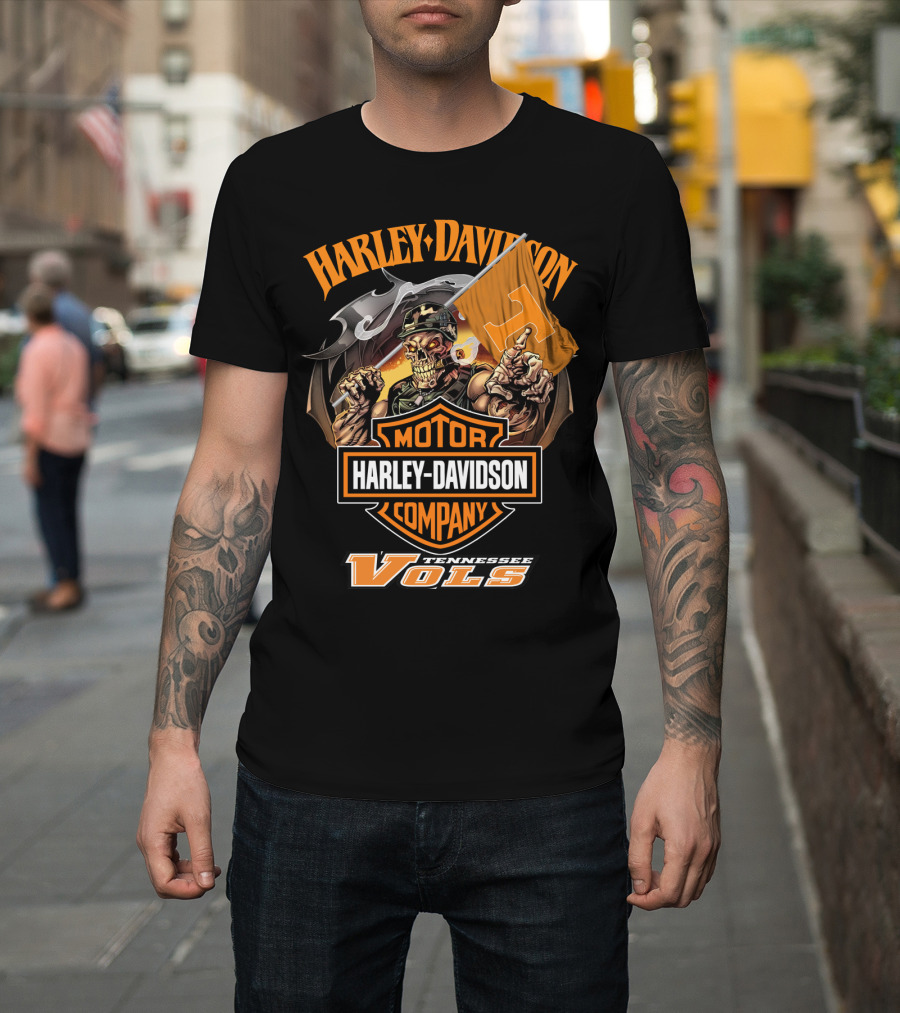 Harley Davidson Tennessee Volunteers Vols Skeleton T-Shirt